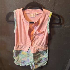 Vintage Sportease Colorful Sleeveless Button-Up Romper